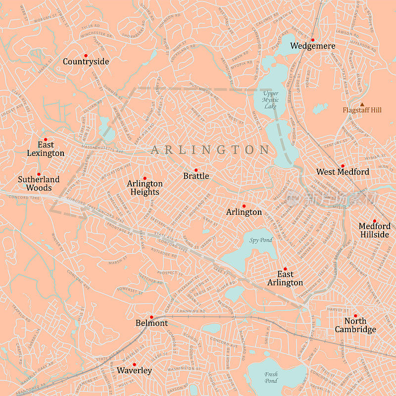 MA Middlesex Arlington矢量路线图